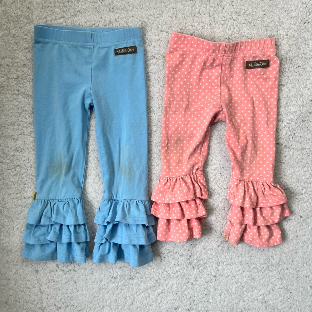 Girls Lot of 2 Matilda Jane Ruffle Leggings Size 18 mo and 2T *read